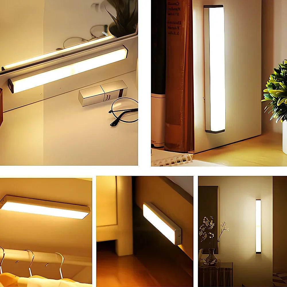 Various application examples of thin magnetic motion sensor LED lights in home interiors