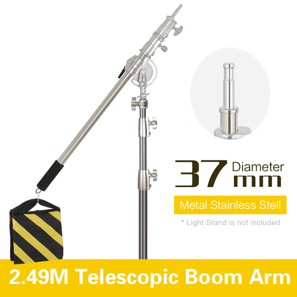 Telescopic boom arm with technical specifications and included parts