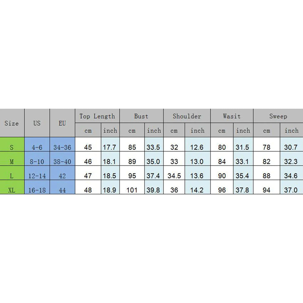 Size guide table for women's tops with measurements in centimeters and inches