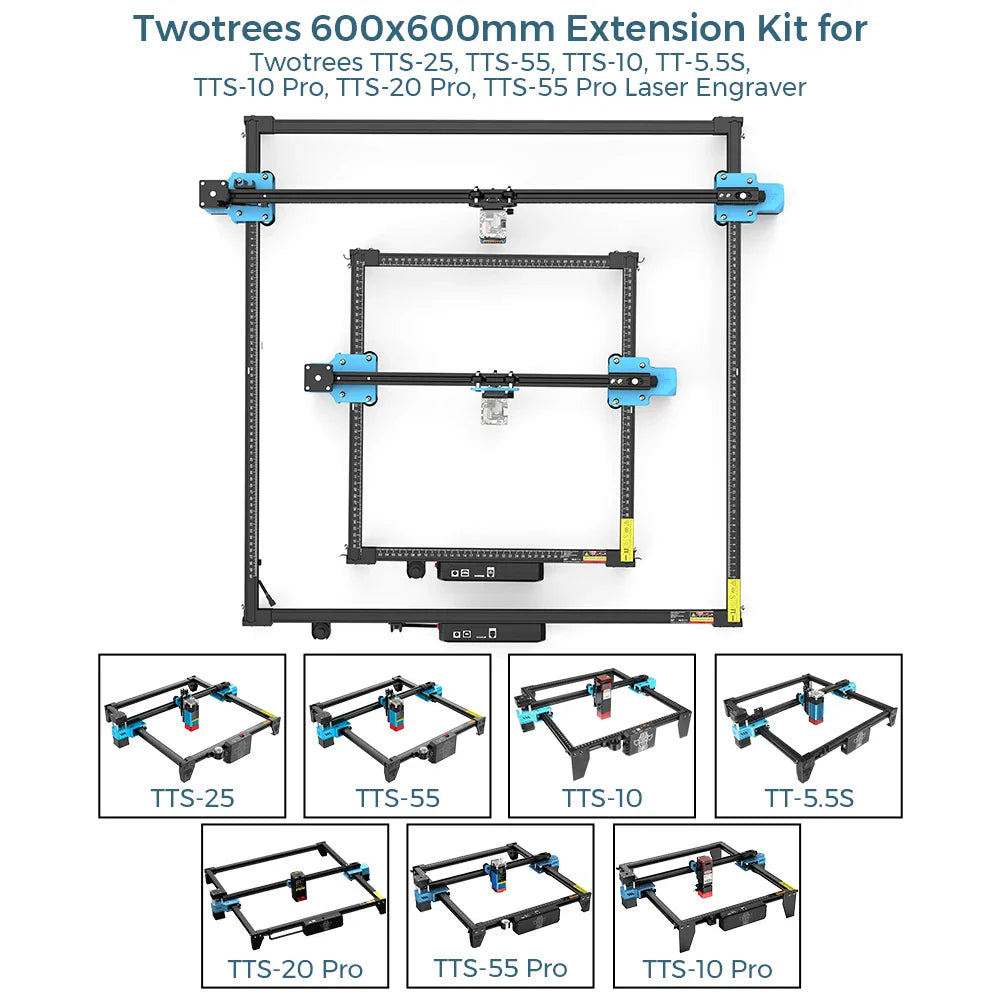 Laser engraver extension kit showing compatibility with various machine models