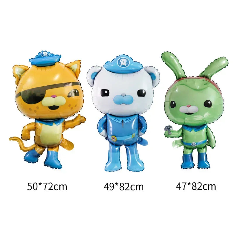 Set of three Octonauts character foil balloons with dimensions labeled