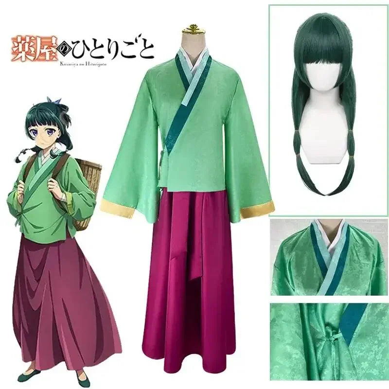 Green and dark pink kimono cosplay costume with green wig