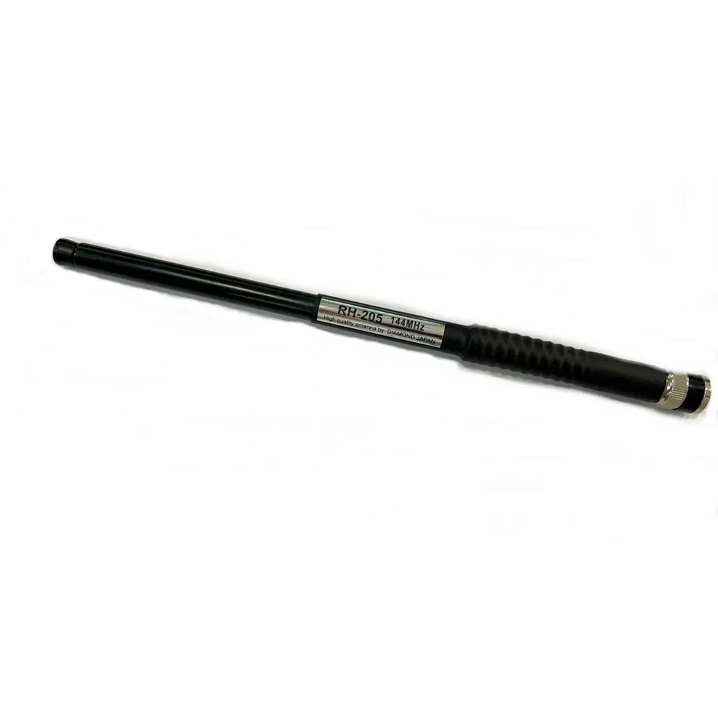 A black handheld radio telescopic antenna on a plain white background.