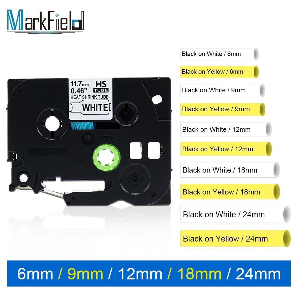 Heat shrink tube tape cartridge in black and white packaging for Brother label printers
