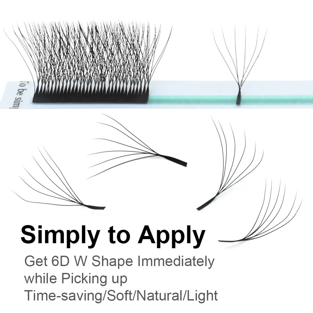 6D W-shape premade eyelash fans showing natural light effect
