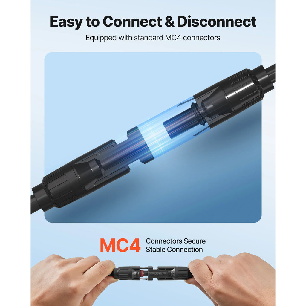 Solar extension cable showing secure MC4 connector assembly