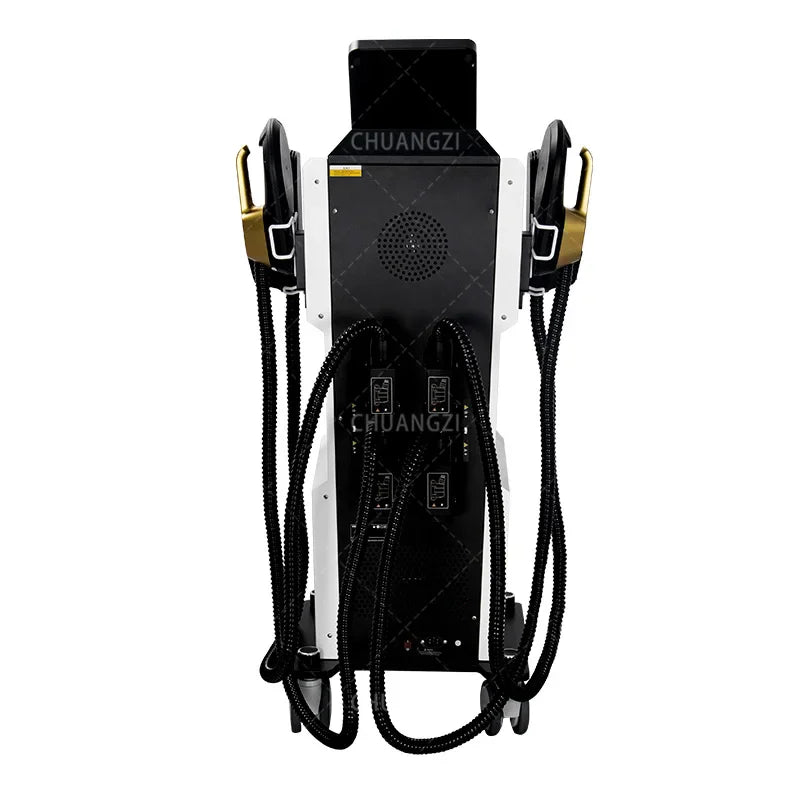 Rear view of a professional electromagnetic muscle stimulation device