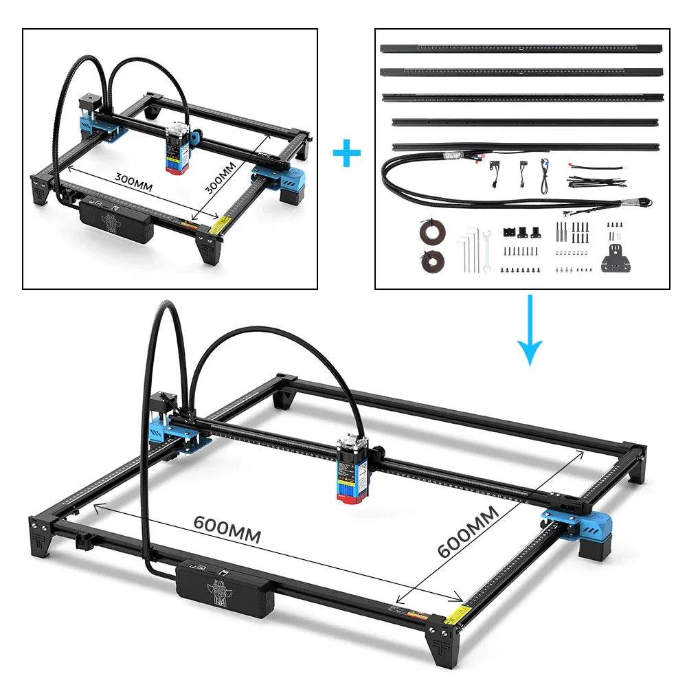 Comparison of laser engraving machine frame sizes with included accessory parts