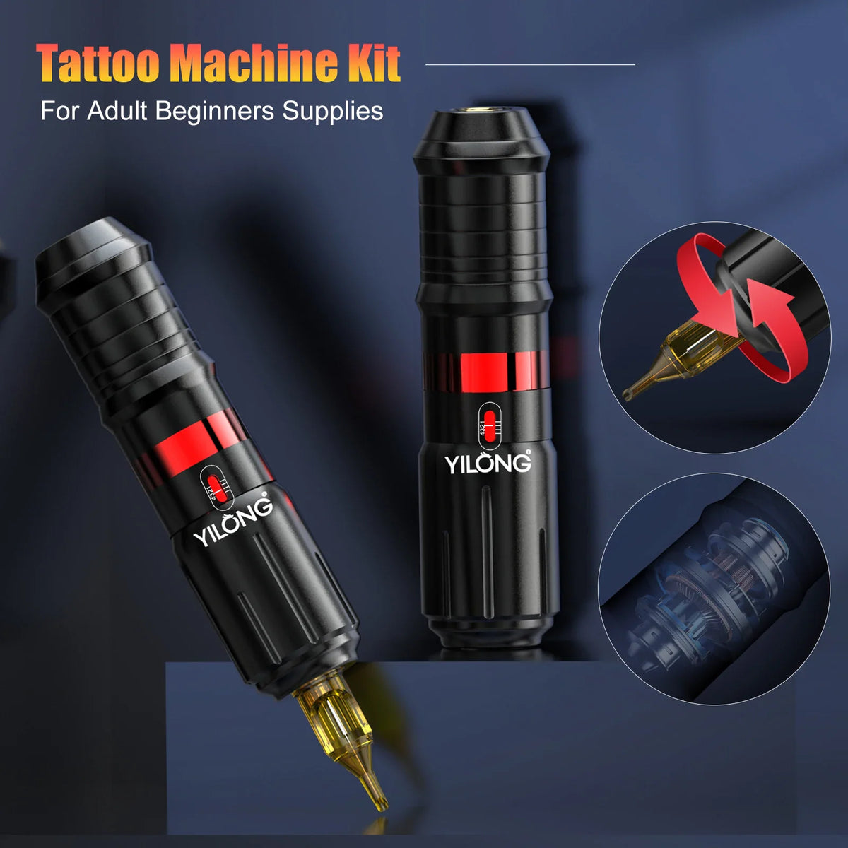 Wireless rotary tattoo pen machine kit for beginners showing machine parts