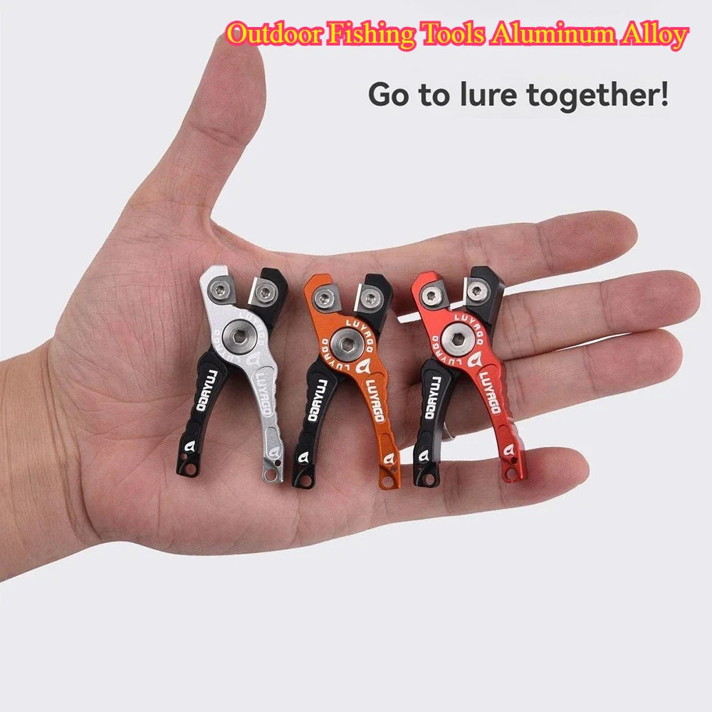 Aluminum alloy mini fishing pliers in red, orange, and silver colors.