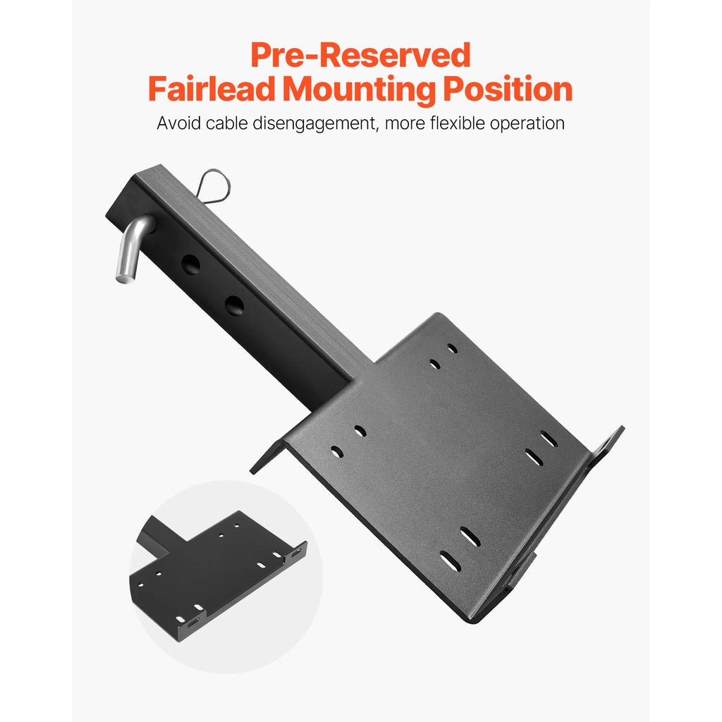 Black trailer hitch winch mounting plate with pre-reserved fairlead position