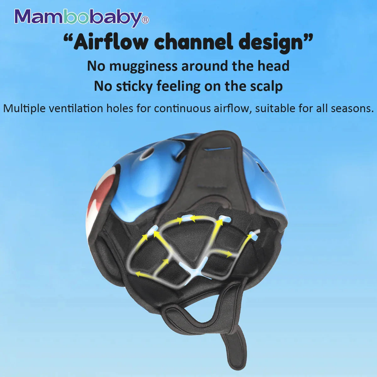 Protective baby helmet interior showing airflow channels and ventilation holes