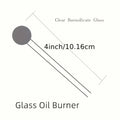 Diagram showing a clear glass tube with a bubble end and its dimensions in inches and centimeters.