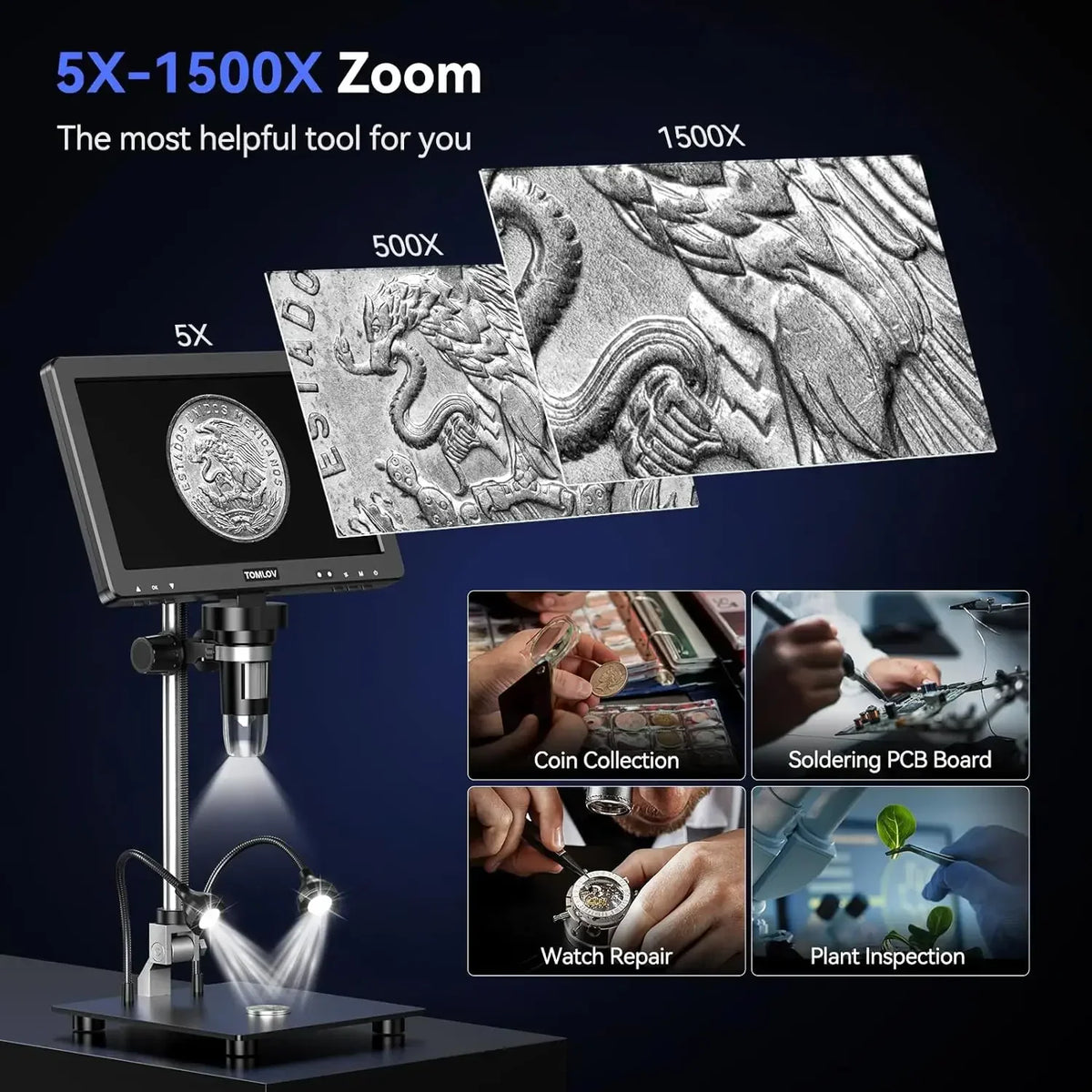 Microscope zoom capabilities and various use cases like coin collection and watch repair