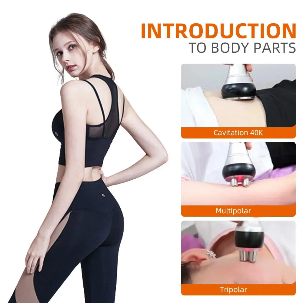 User demonstration of body slimming machine probes on different body areas