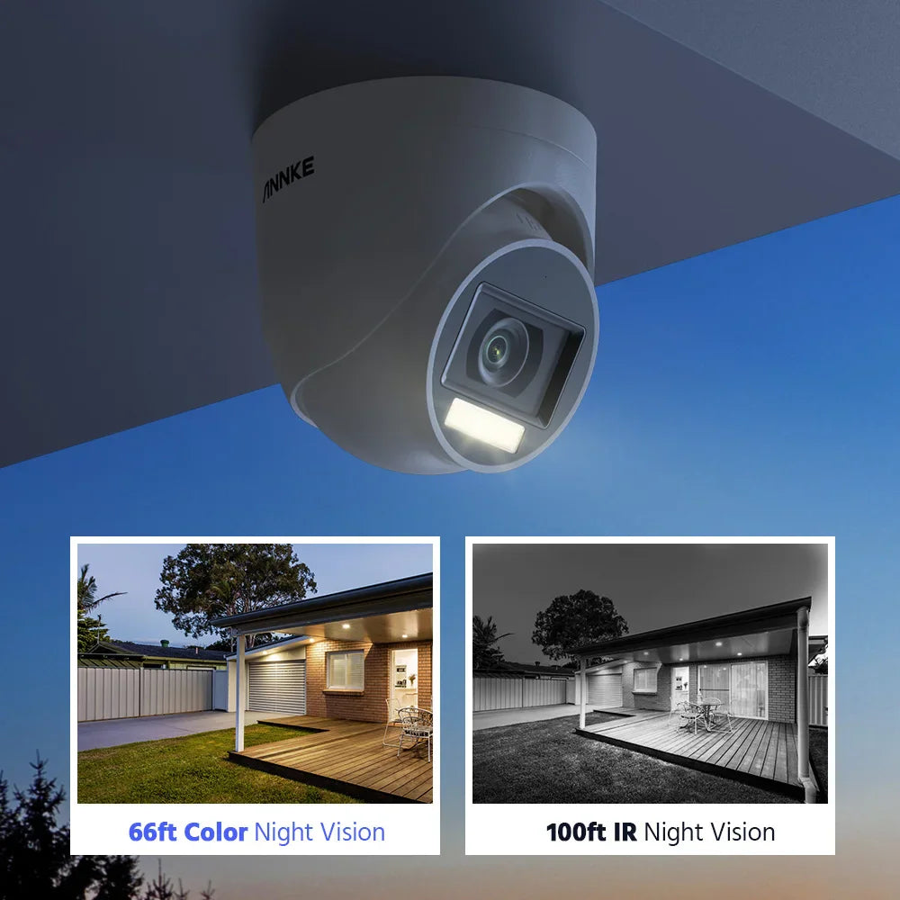 Security dome camera showing color night vision versus infrared night vision comparison