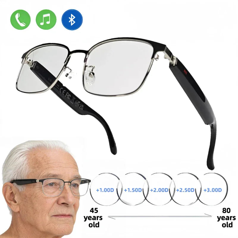 Smart reading glasses with blue light blocking lenses and adjustable diopters for different ages