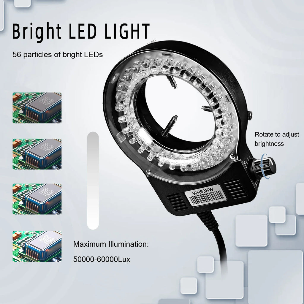Adjustable 56-LED ring light for industrial microscope