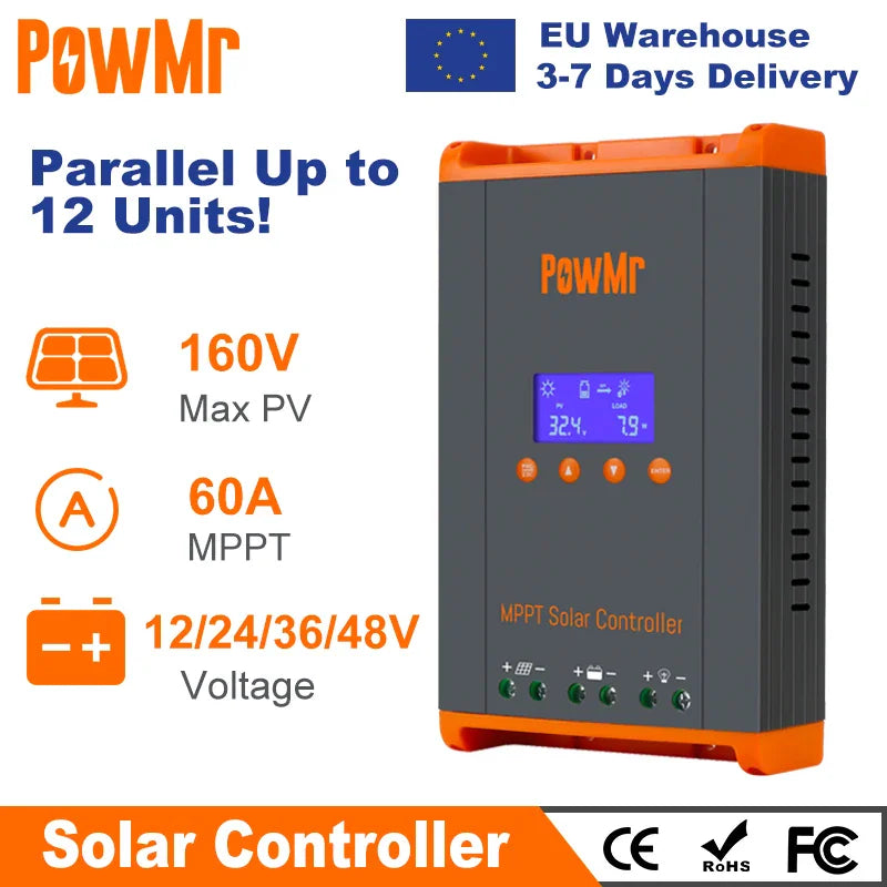 MPPT solar charge controller for 12V 24V 36V 48V battery systems with LCD display