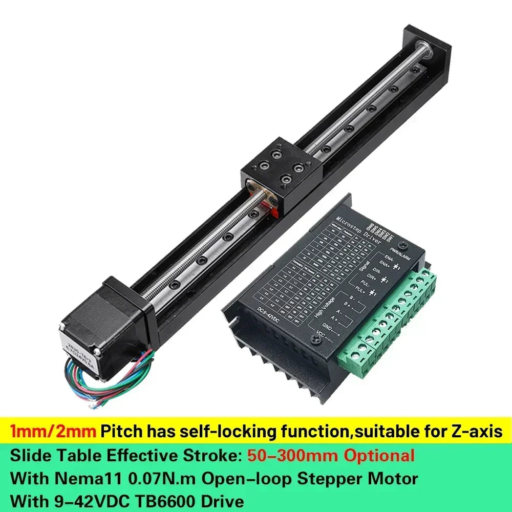 Single axis T-type linear guide rail stage with stepper motor and driver