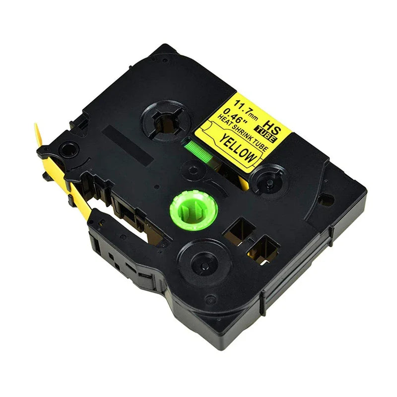 Yellow heat shrink tube label tape cartridge for label makers