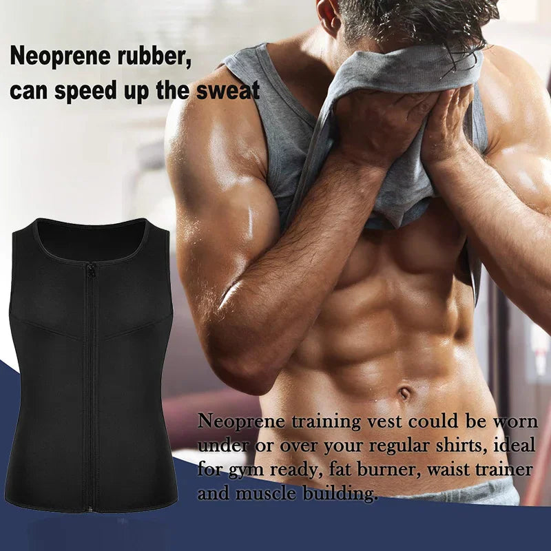 Men's black neoprene waist training sauna vest for workout and weight loss