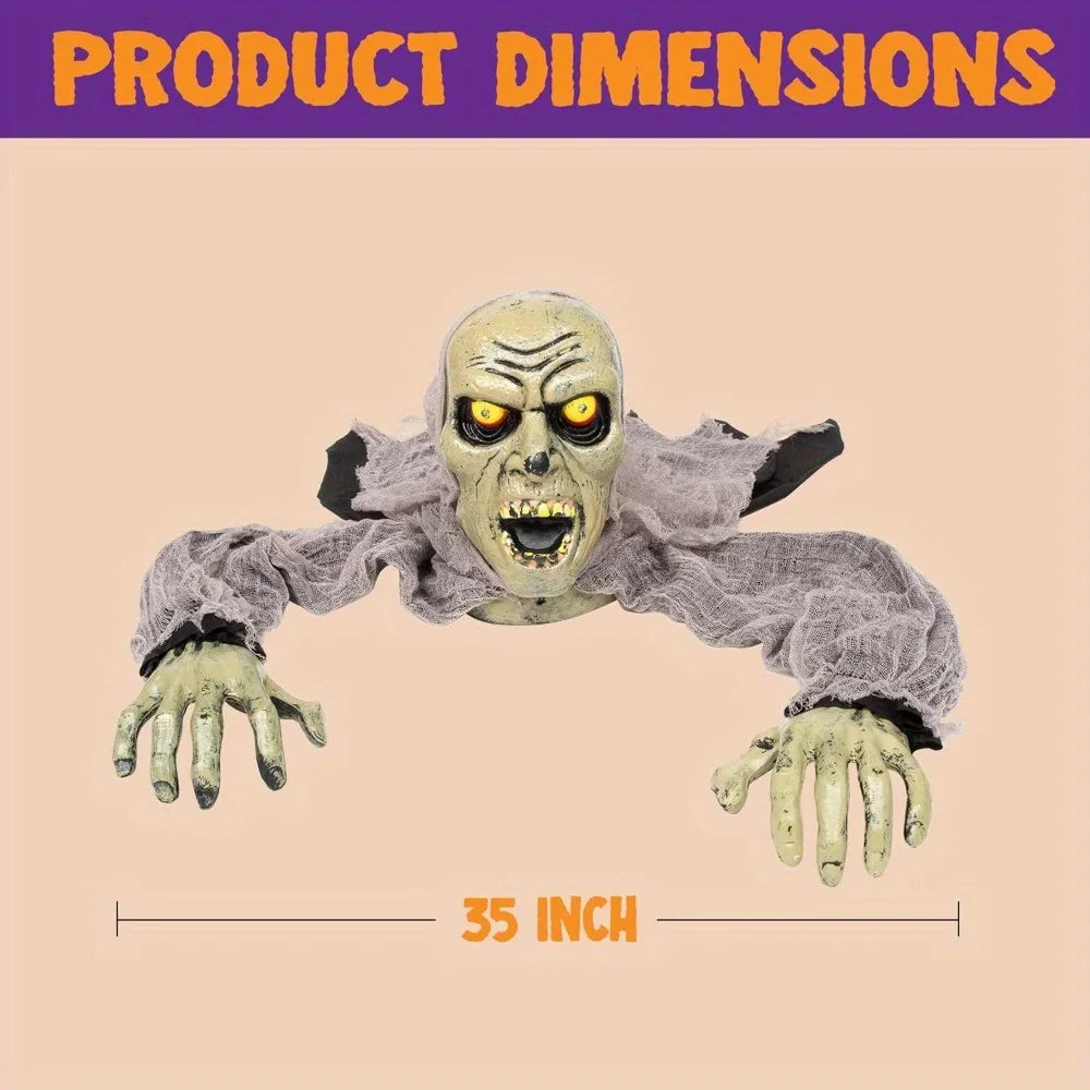 Halloween groundbreaker zombie decoration with dimension labels.