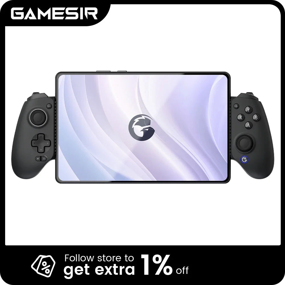 Wireless mobile game controller attached to a tablet in black