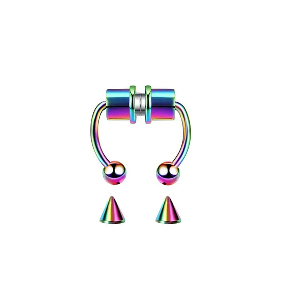 A single rainbow-coloured magnetic septum ring with an extra pair of cone attachments