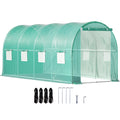 Green SucceBuy walk-in tunnel greenhouse with PE cover and mesh windows set up in a garden