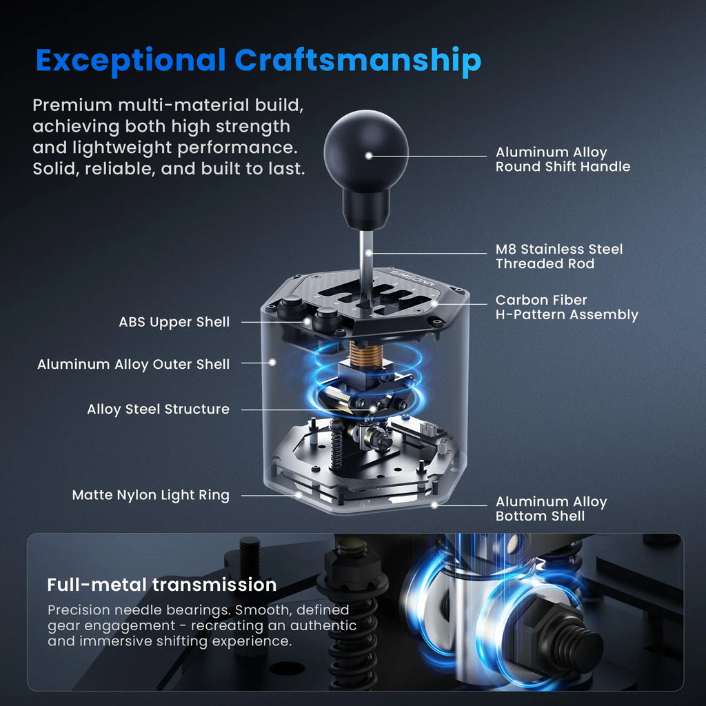 Exploded view of the metal components inside a racing simulator gear shifter