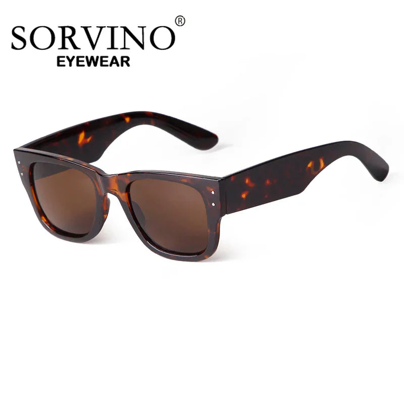 Tortoiseshell square sunglasses with brown tinted lenses