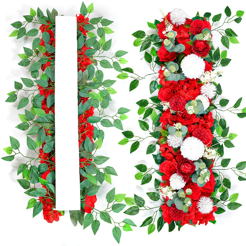 Comparison of two red artificial flower arrangements for weddings