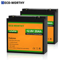 Two 12V 20Ah LiFePO4 lithium iron phosphate batteries side by side
