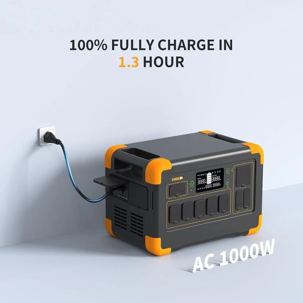Portable power station plugged into a wall outlet for charging