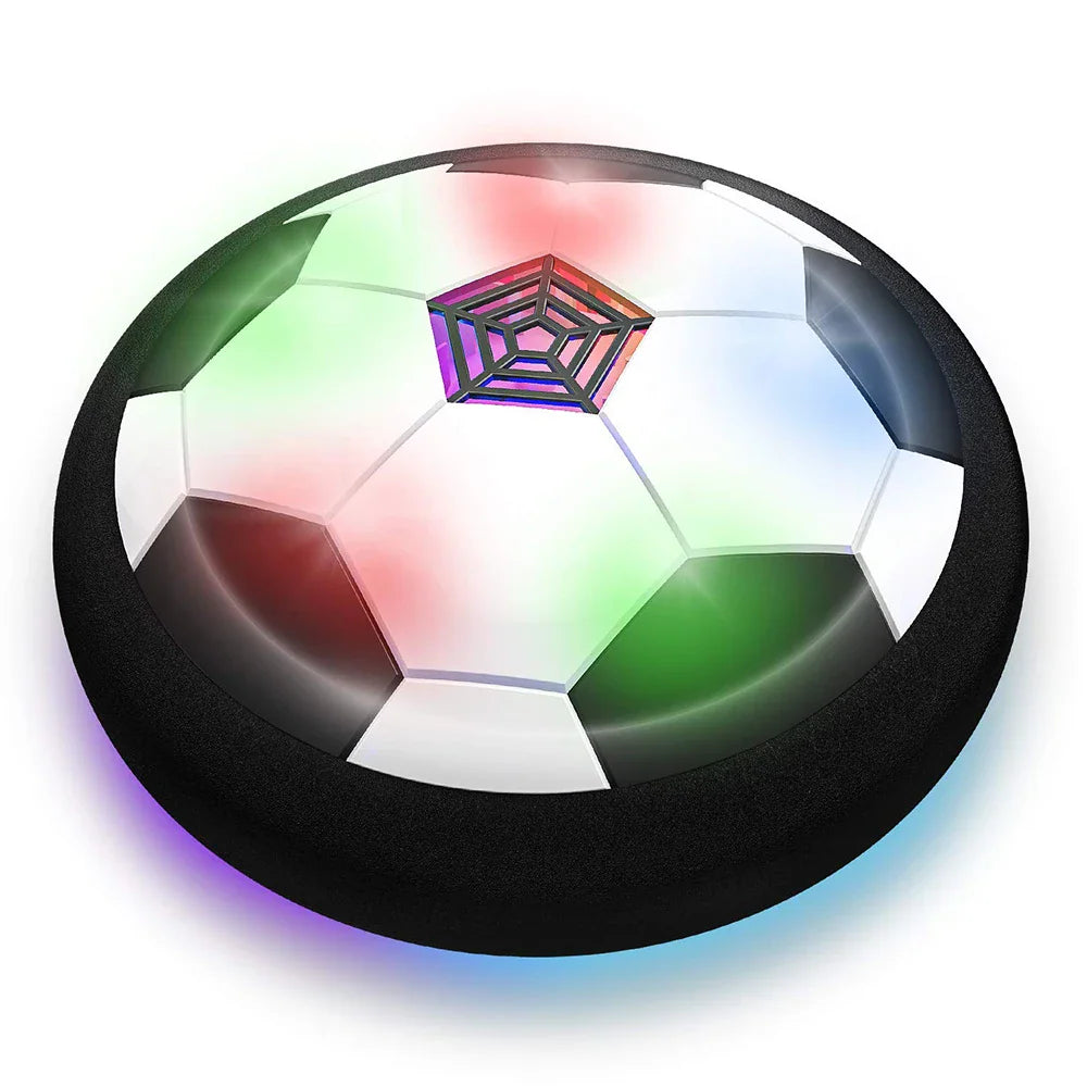 LED hover soccer ball with soft black bumper and glowing lights