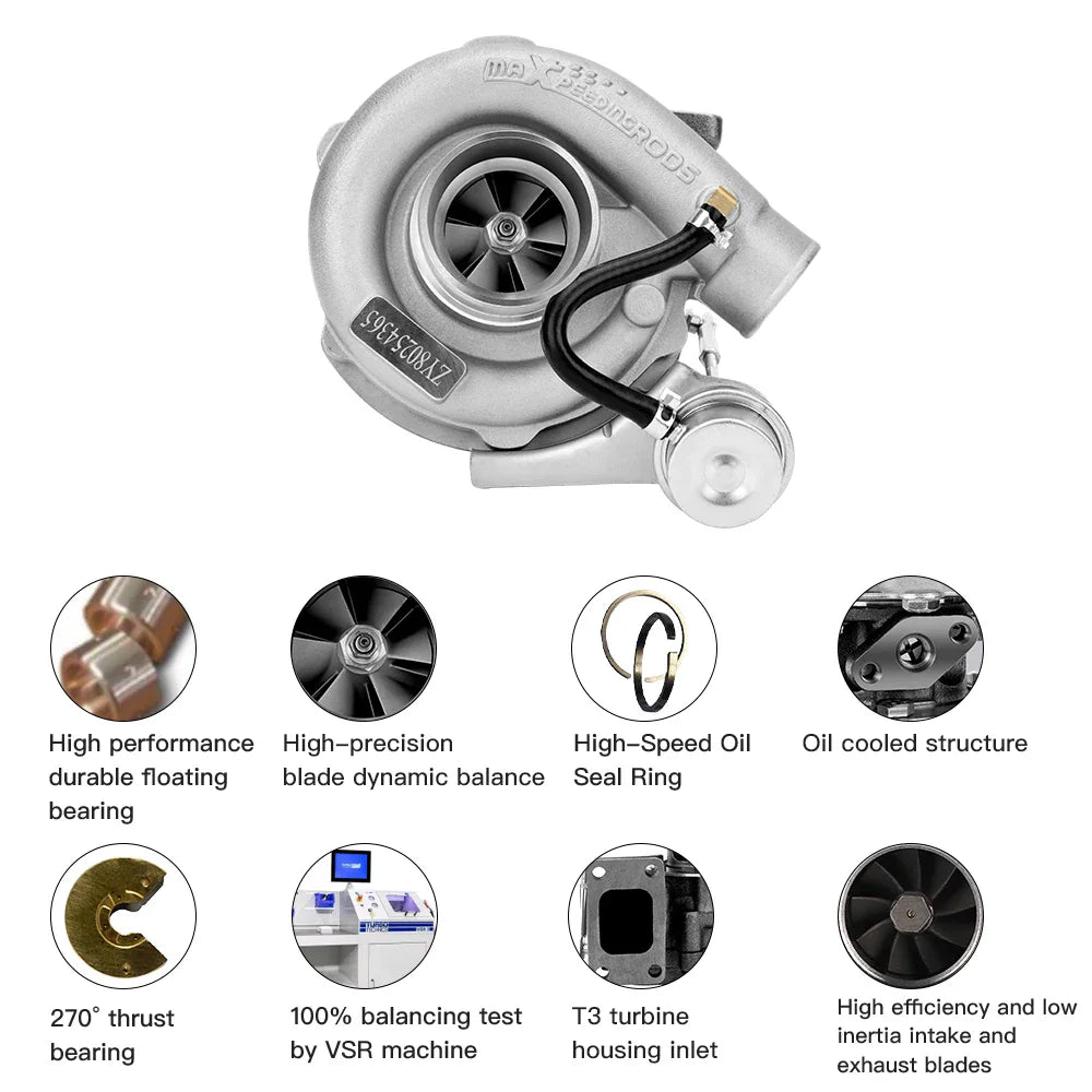 Turbocharger features and component breakdown with technical specifications