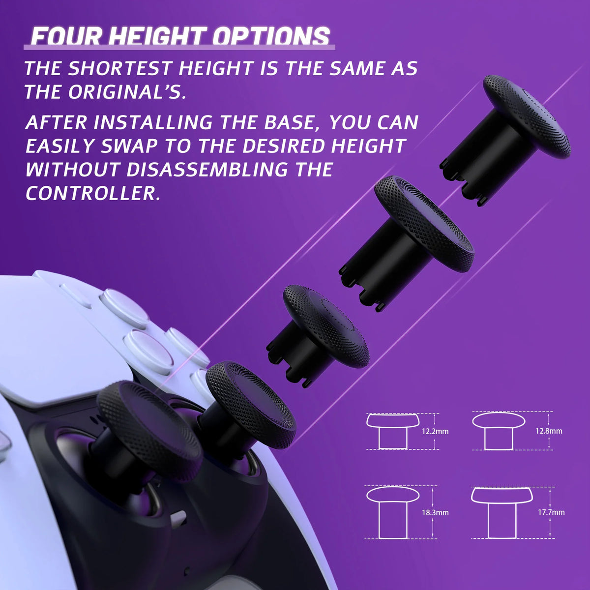 Interchangeable height adjustable joystick caps for game controllers