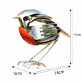 Stainless steel robin figurine made from cutlery with size dimensions labelled in centimeters