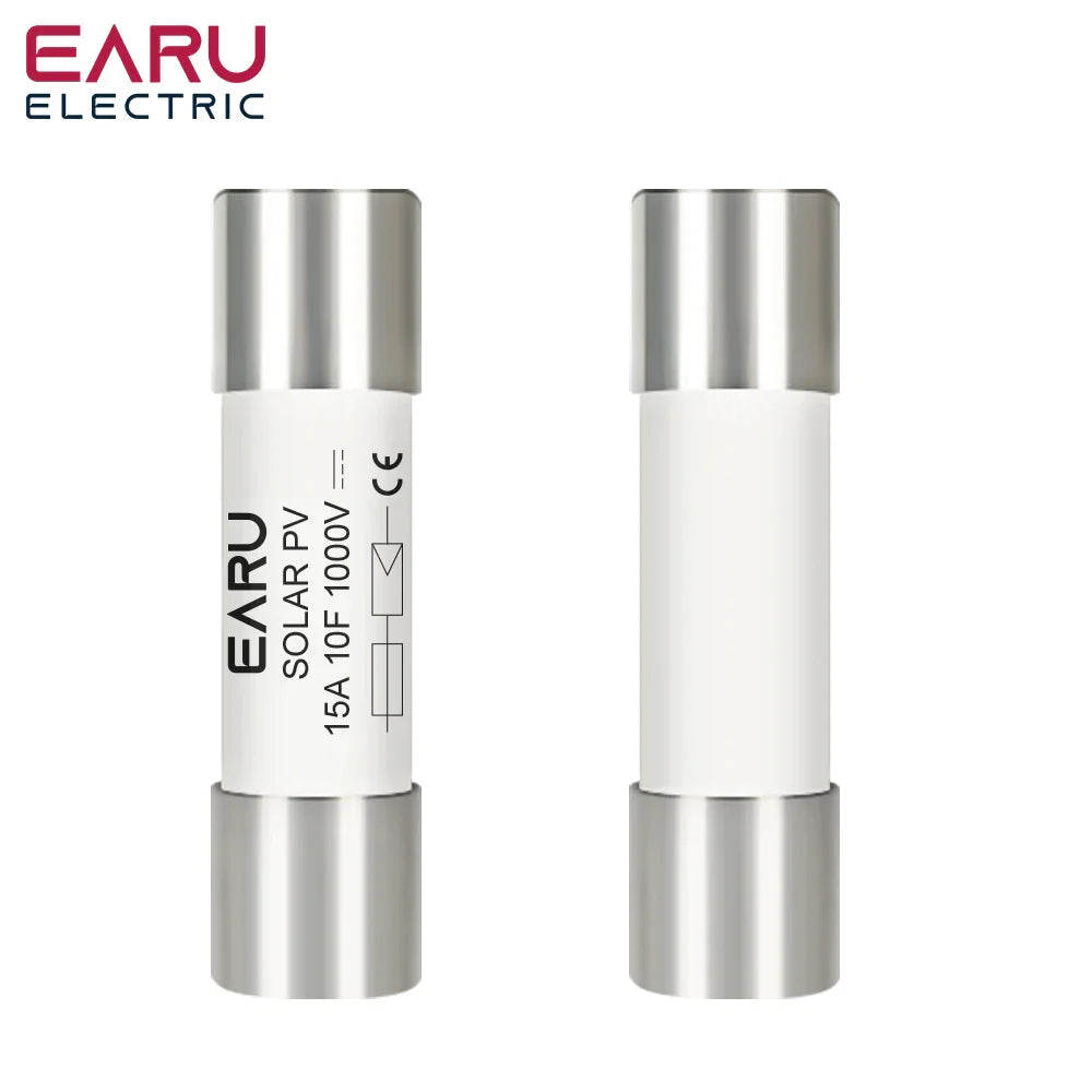 A single 15A solar PV fuse standing next to an empty fuse shell.