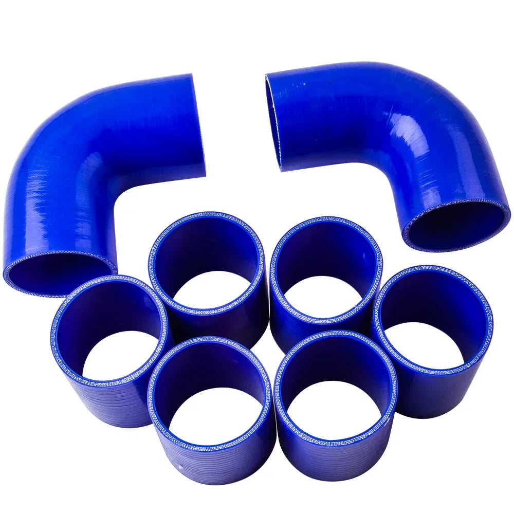 Set of blue silicone hose couplers for turbo piping