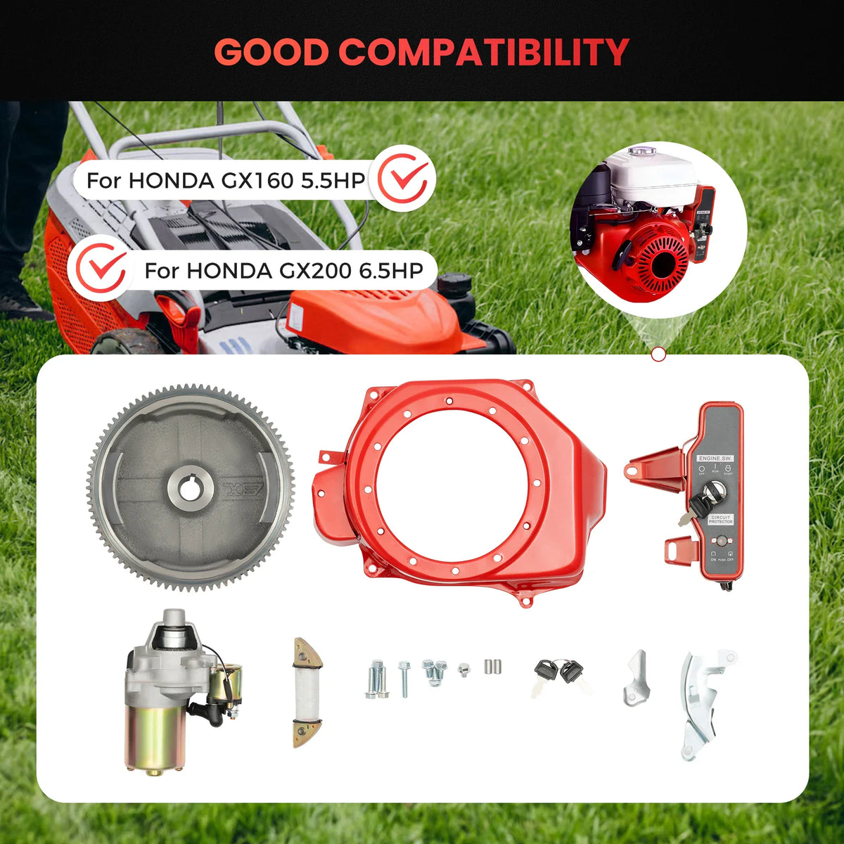 Electric start conversion kit for small engines compatible with 5.5HP and 6.5HP models