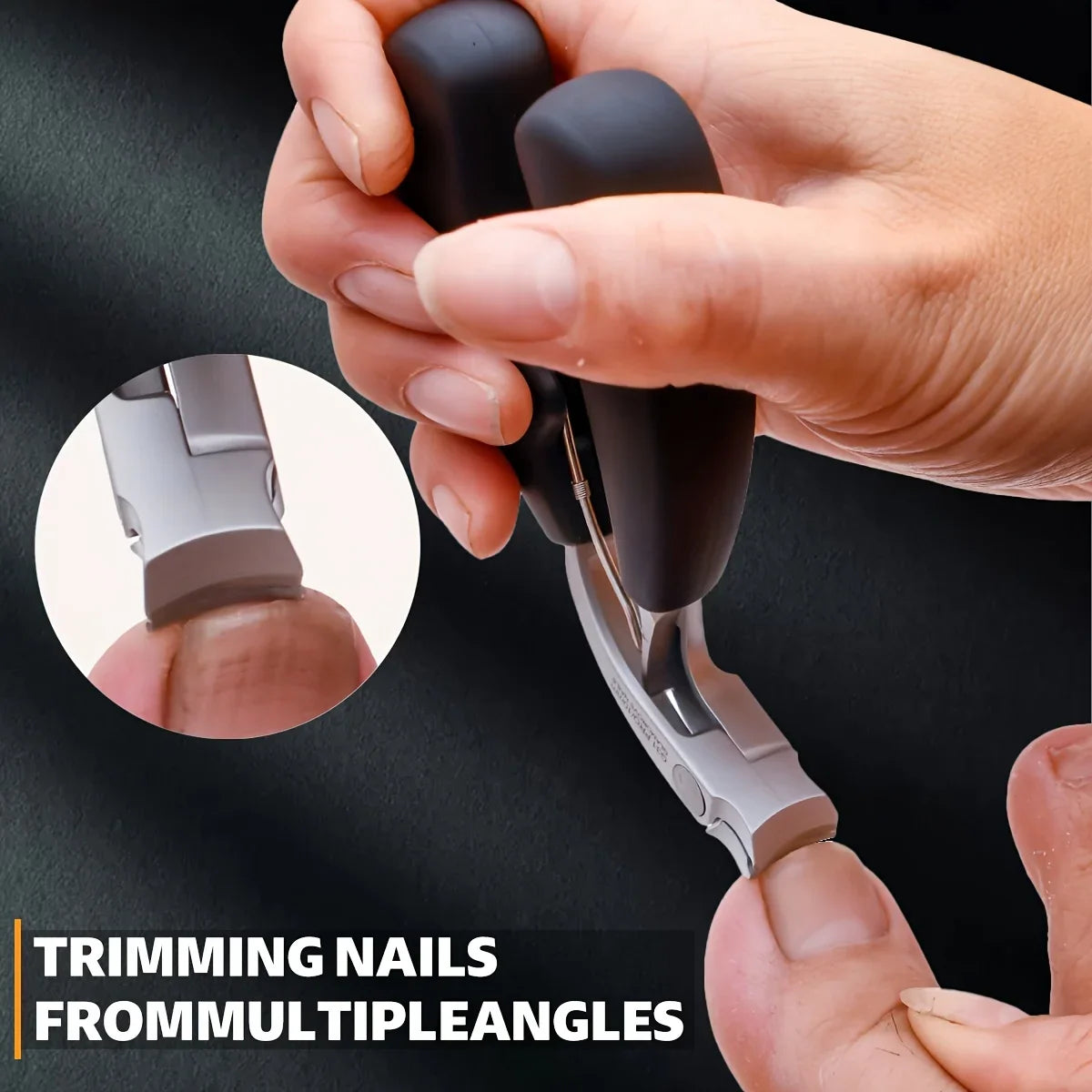 Stainless steel toenail nippers for trimming thick nails from multiple angles