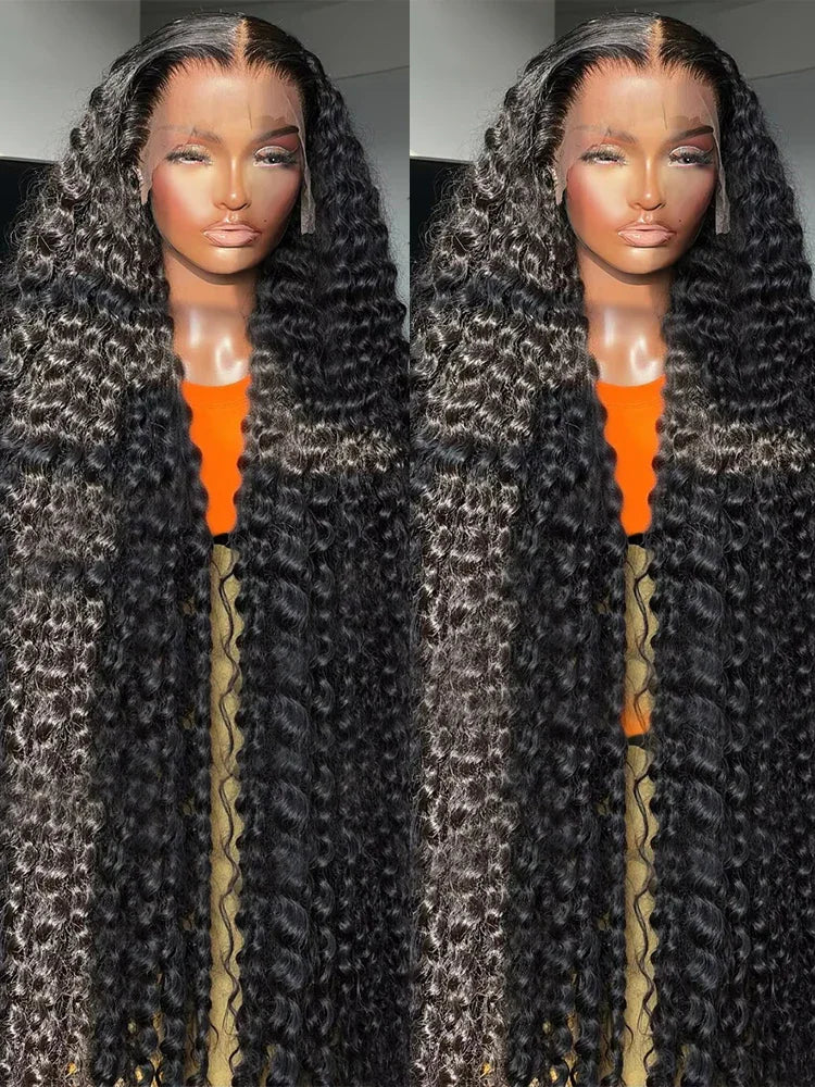 Deep wave Peruvian human hair frontal wig on a mannequin head.