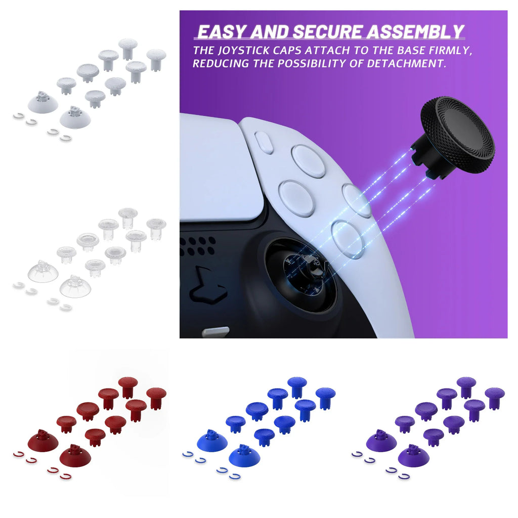 Interchangeable analog thumbstick caps for gaming controllers in various colors