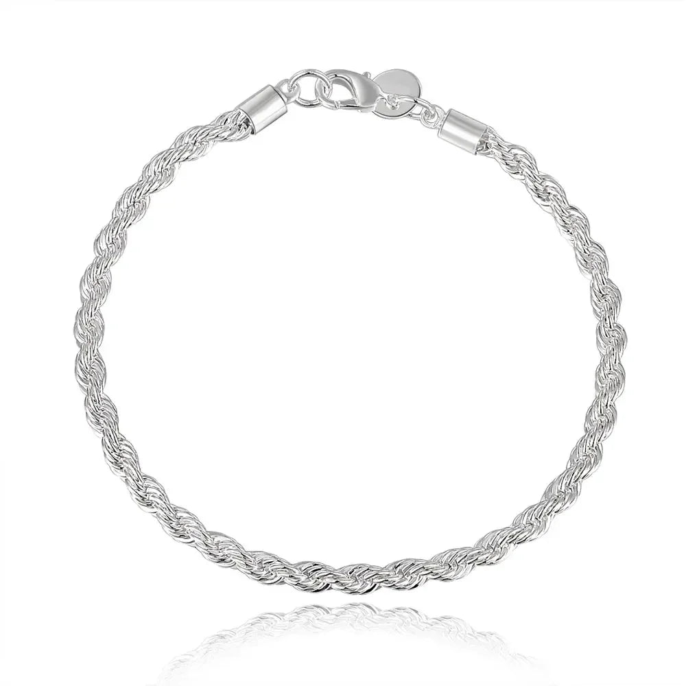 Silver rope chain bracelet with lobster clasp