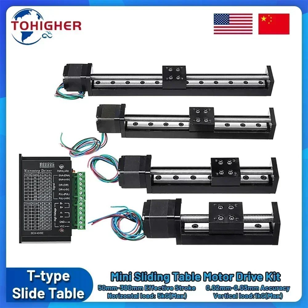 T-type mini linear sliding table motor drive kit with multiple rails