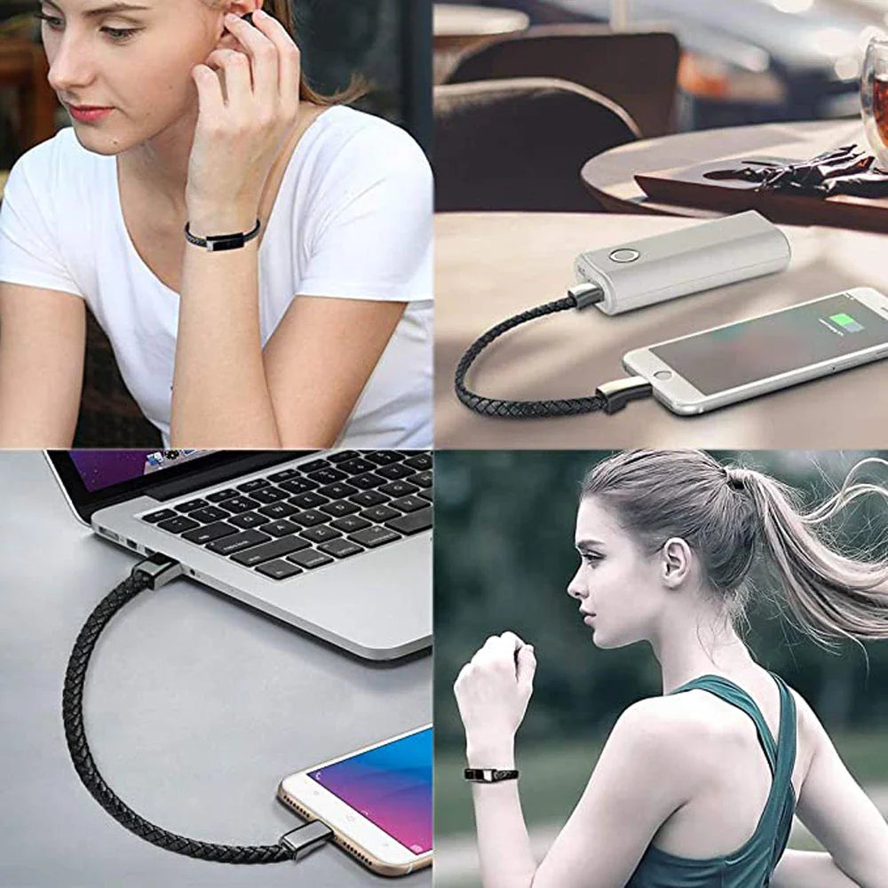 Ilepo braided leather bracelet USB charging cable in black – view 3