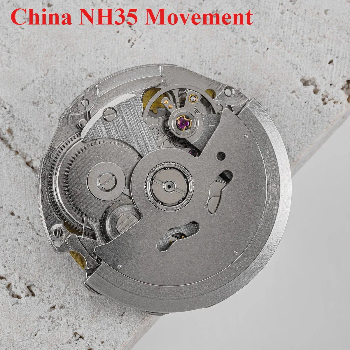 Replacement automatic mechanical watch movement with metal finish