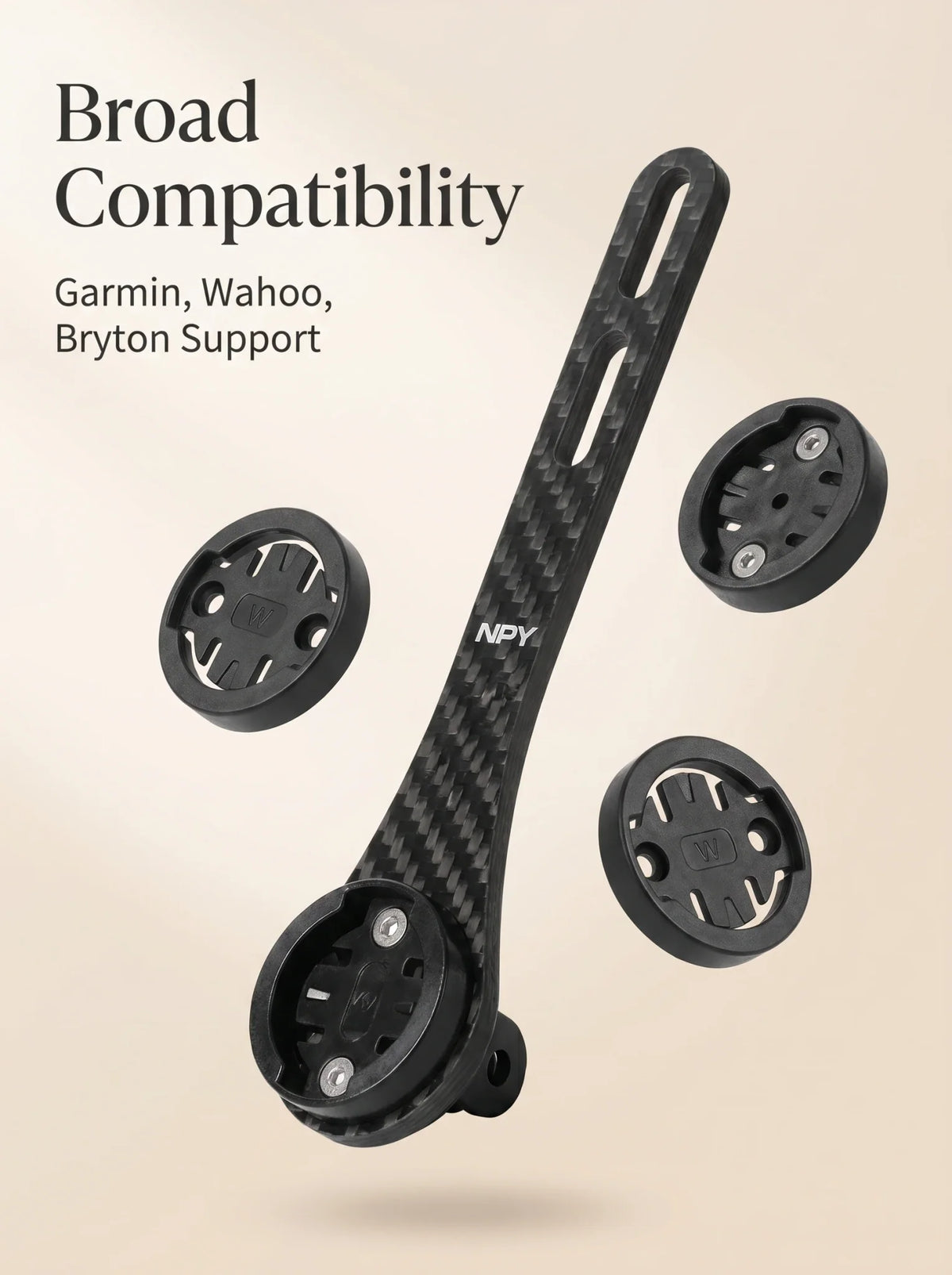 Carbon fiber bicycle computer mount with three different adapter bases